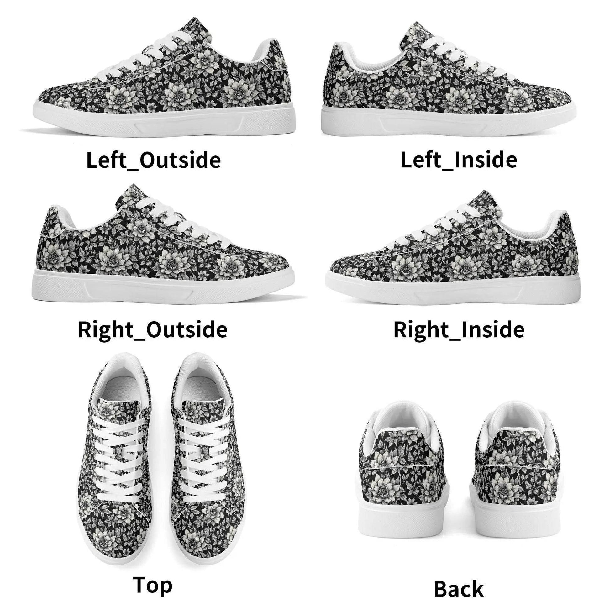 Black and White Bloom Adult Lightweight Brand Low Top Leather Shoes - DeRose Seasonal