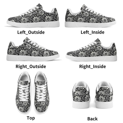 Black and White Bloom Adult Lightweight Brand Low Top Leather Shoes - DeRose Seasonal