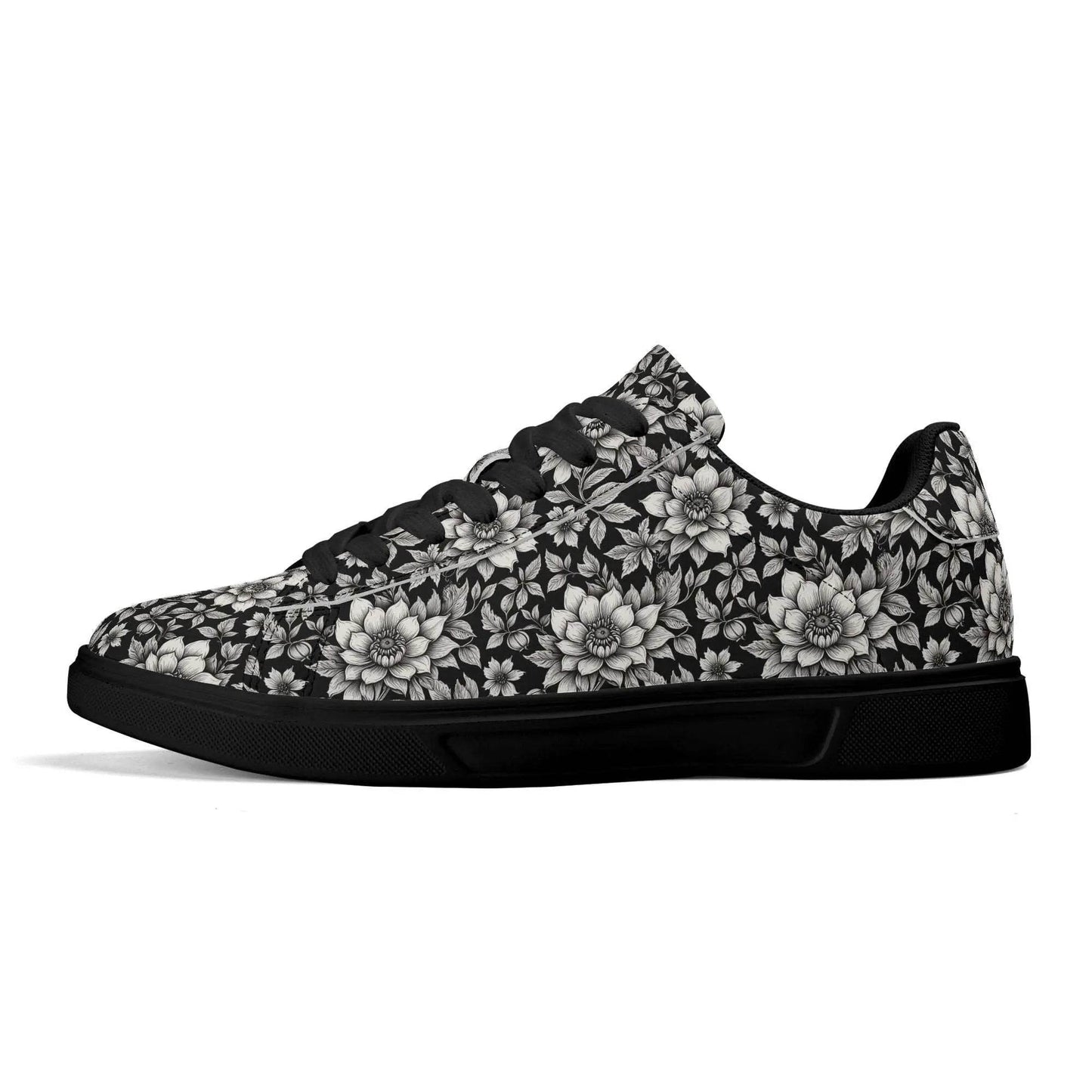 Black and White Bloom Adult Lightweight Brand Low Top Leather Shoes - DeRose Seasonal