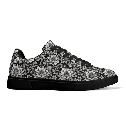 Black and White Bloom Adult Lightweight Brand Low Top Leather Shoes - DeRose Seasonal