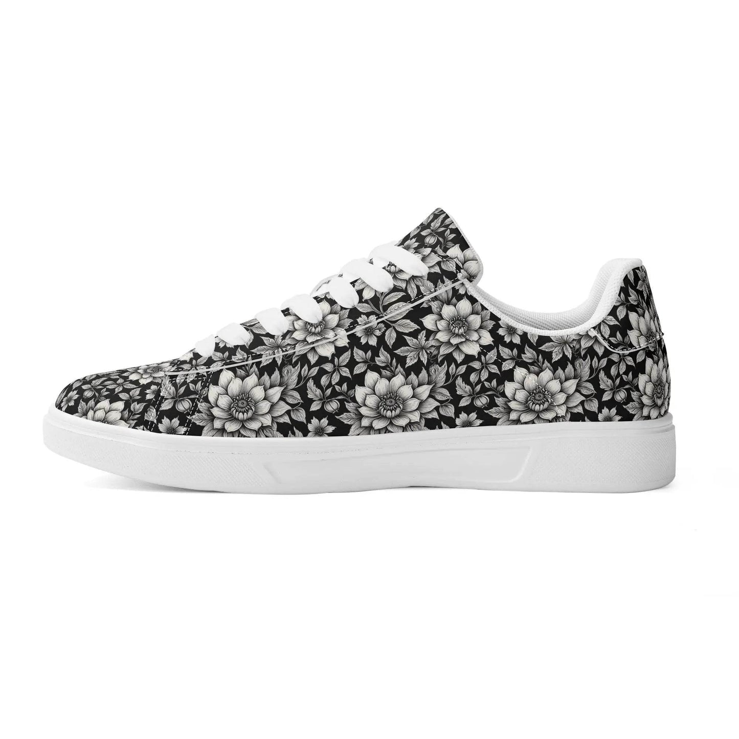Black and White Bloom Adult Lightweight Brand Low Top Leather Shoes - DeRose Seasonal