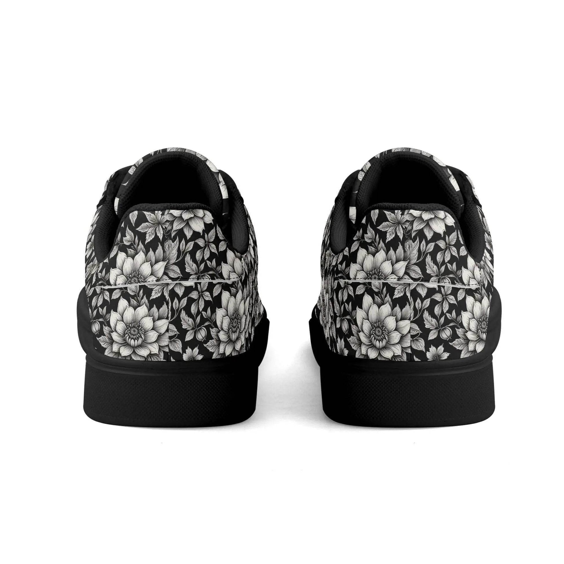 Black and White Bloom Adult Lightweight Brand Low Top Leather Shoes - DeRose Seasonal