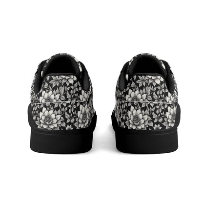 Black and White Bloom Adult Lightweight Brand Low Top Leather Shoes - DeRose Seasonal