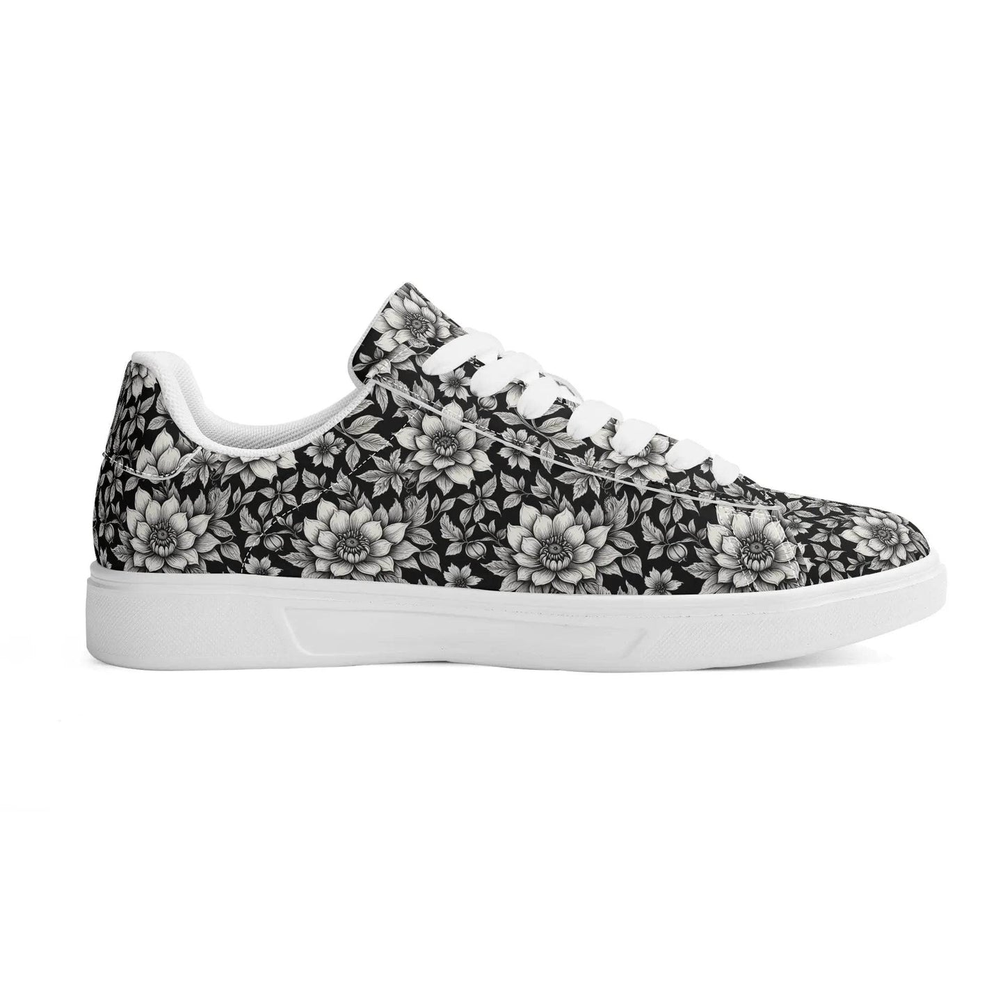 Black and White Bloom Adult Lightweight Brand Low Top Leather Shoes - DeRose Seasonal
