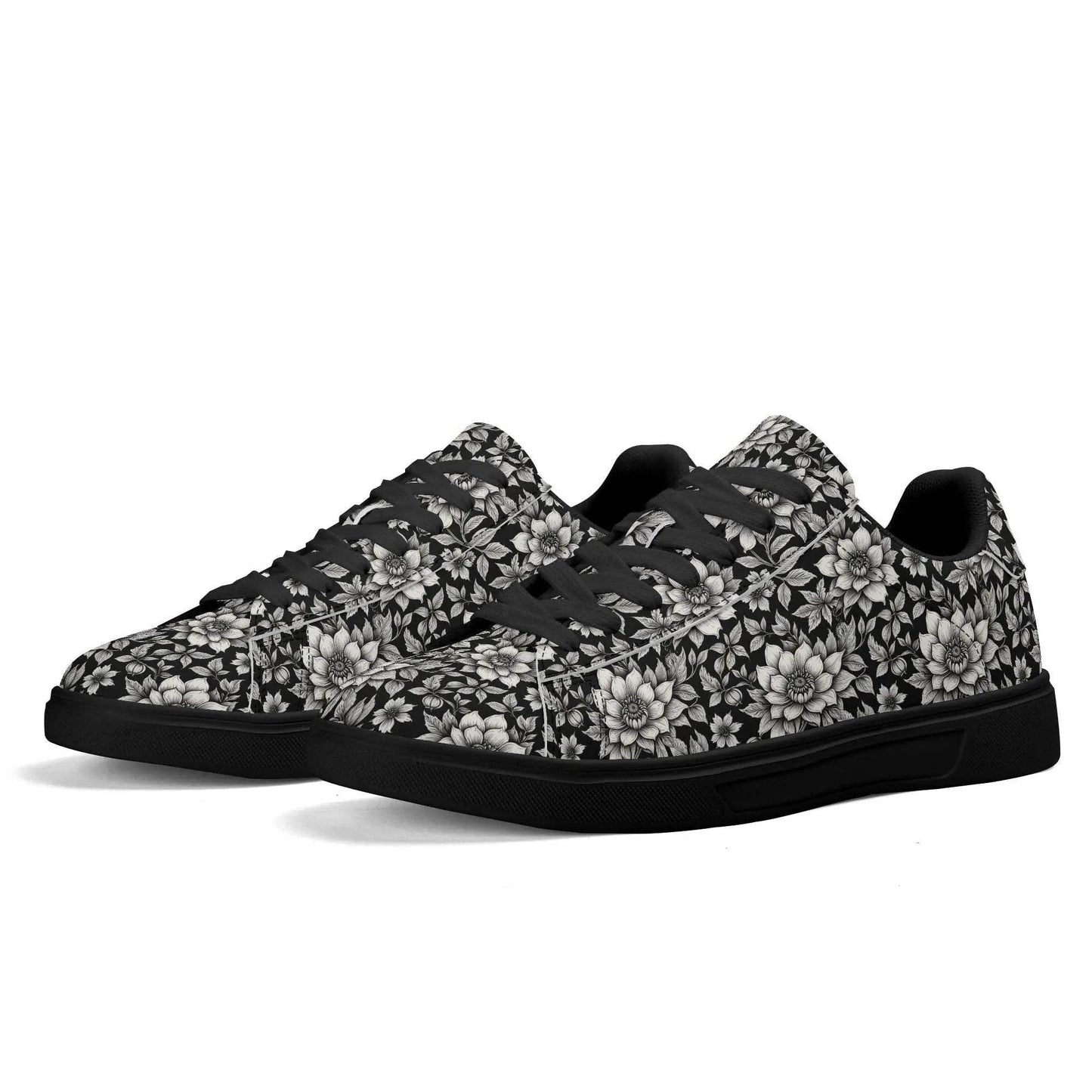 Black and White Bloom Adult Lightweight Brand Low Top Leather Shoes - DeRose Seasonal