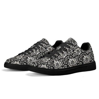 Black and White Bloom Adult Lightweight Brand Low Top Leather Shoes - DeRose Seasonal