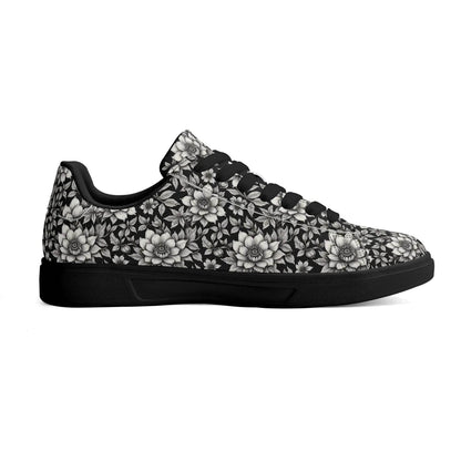 Black and White Bloom Adult Lightweight Brand Low Top Leather Shoes - DeRose Seasonal