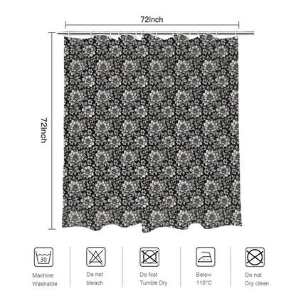 Black and White Bloom Bathroom Four-Piece Set(Shower Curtain + Toilet Cover Mat + Toilet Foot Mat + Floor Mat)| Polyester - DeRose Seasonal