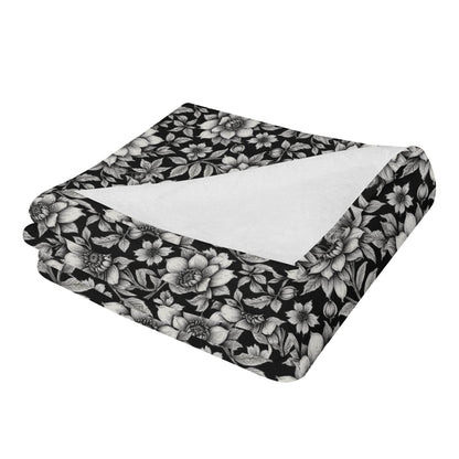 Black and White Bloom Flannel Breathable Blanket 4 Sizes - DeRose Seasonal