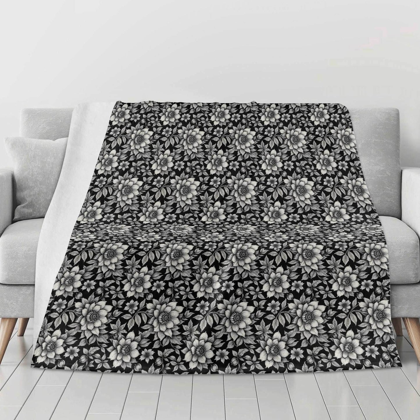 Black and White Bloom Flannel Breathable Blanket 4 Sizes - DeRose Seasonal