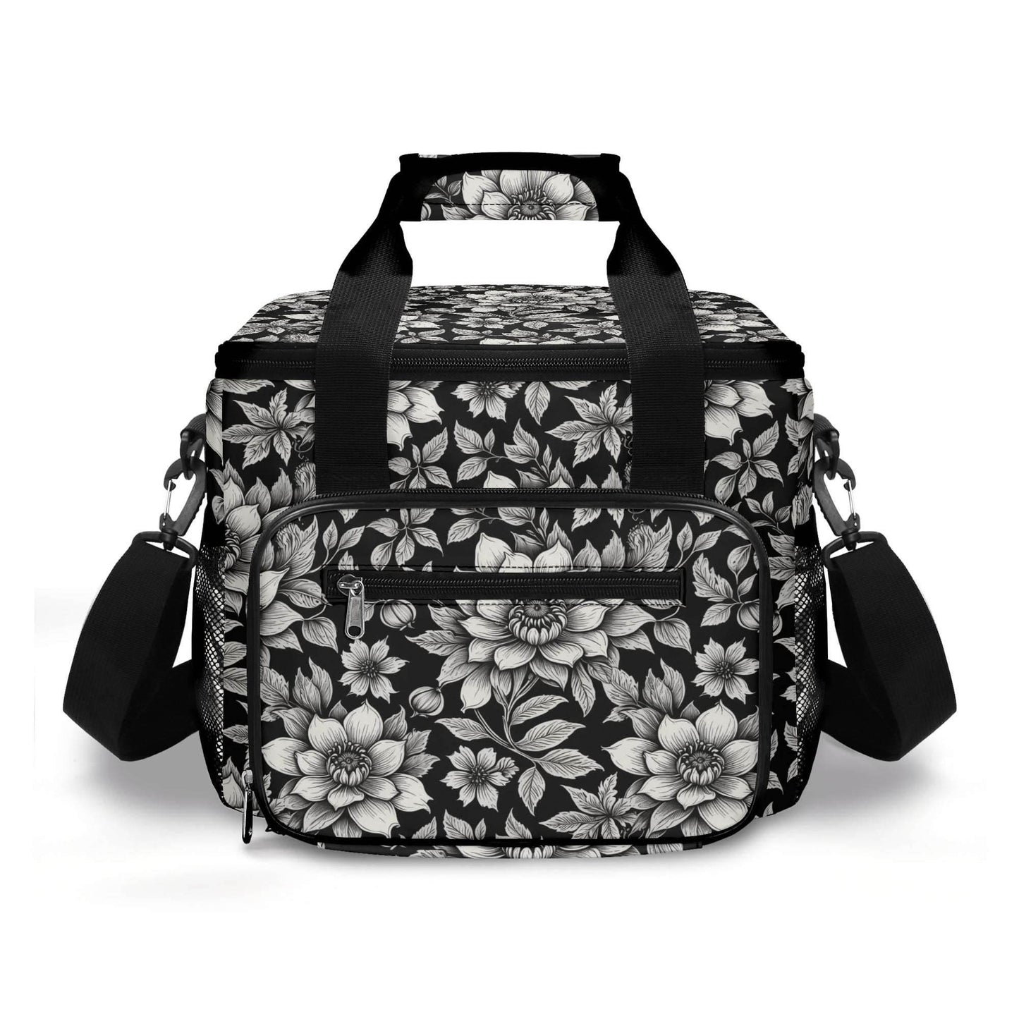 Black and White Bloom Insulated Leakproof Cooler Bag Lunch Box - DeRose Seasonal