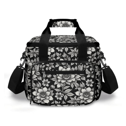 Black and White Bloom Insulated Leakproof Cooler Bag Lunch Box - DeRose Seasonal