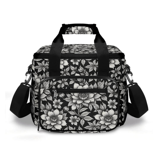 Black and White Bloom Insulated Leakproof Cooler Bag Lunch Box - DeRose Seasonal
