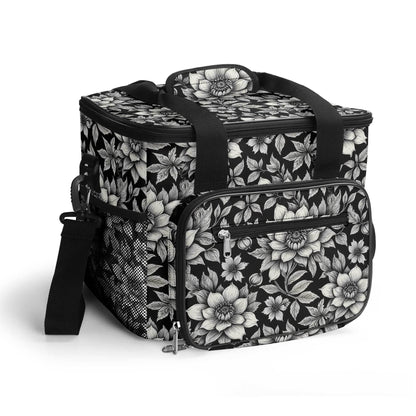 Black and White Bloom Insulated Leakproof Cooler Bag Lunch Box - DeRose Seasonal