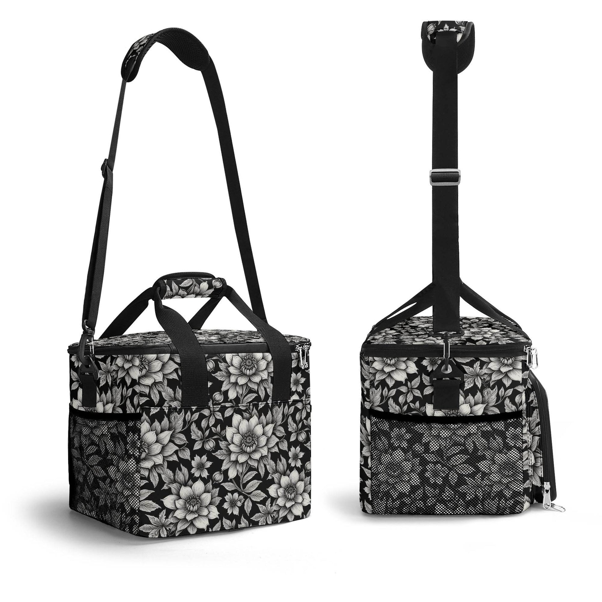 Black and White Bloom Insulated Leakproof Cooler Bag Lunch Box - DeRose Seasonal