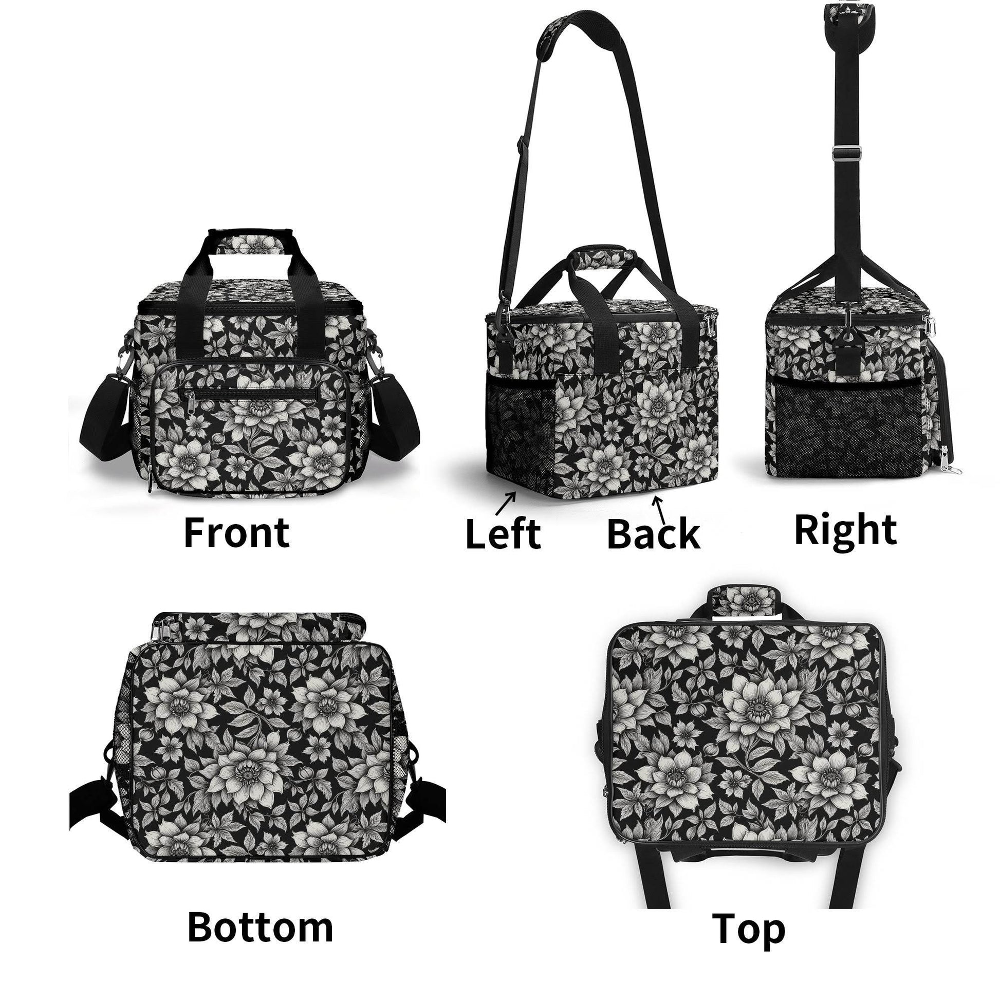 Black and White Bloom Insulated Leakproof Cooler Bag Lunch Box - DeRose Seasonal