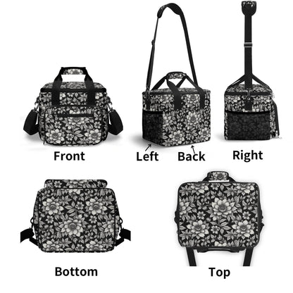 Black and White Bloom Insulated Leakproof Cooler Bag Lunch Box - DeRose Seasonal