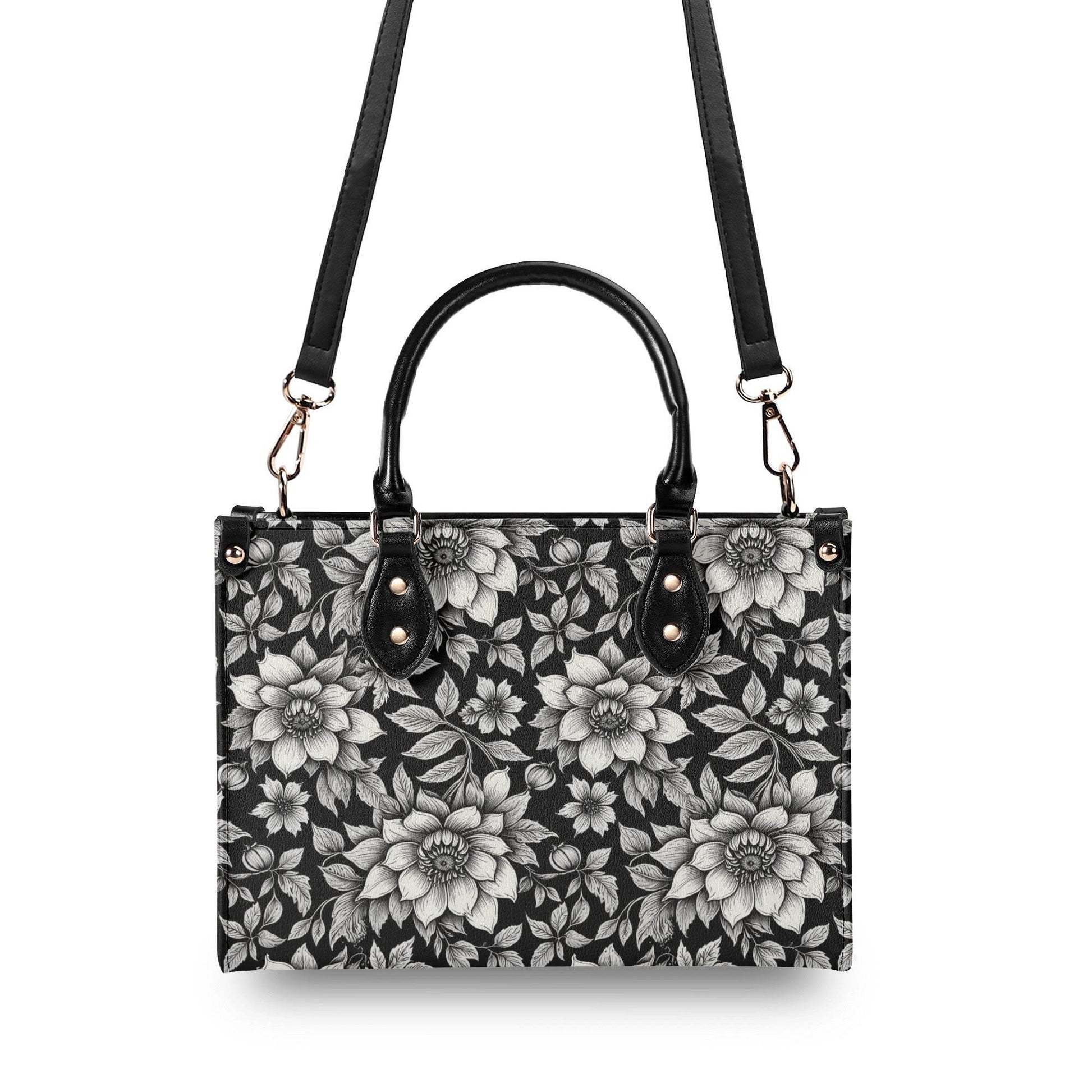 Black and White Bloom Luxury Women's Leather Handbag - DeRose Seasonal