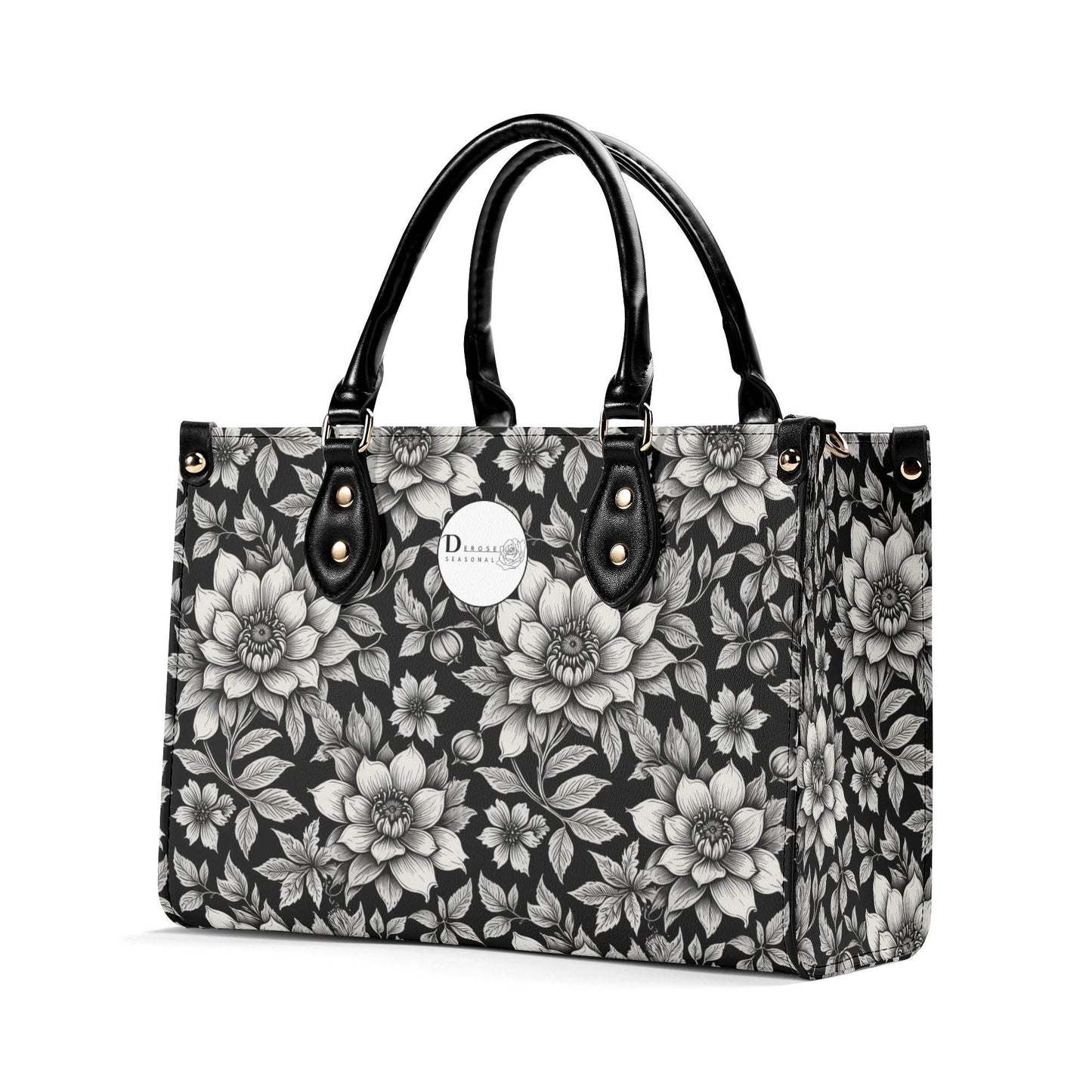 Black and White Bloom Luxury Women's Leather Handbag - DeRose Seasonal