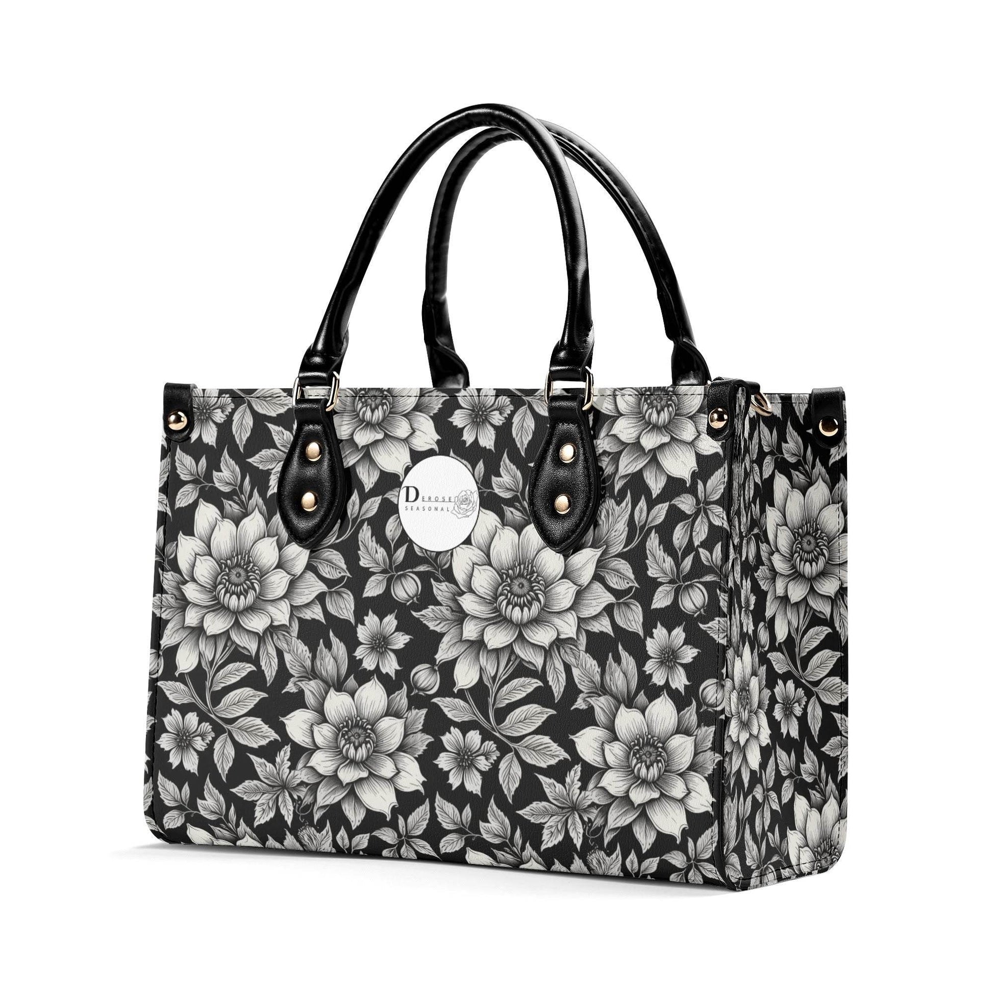 Black and White Bloom Luxury Women's Leather Handbag - DeRose Seasonal