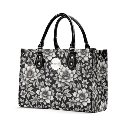 Black and White Bloom Luxury Women's Leather Handbag - DeRose Seasonal