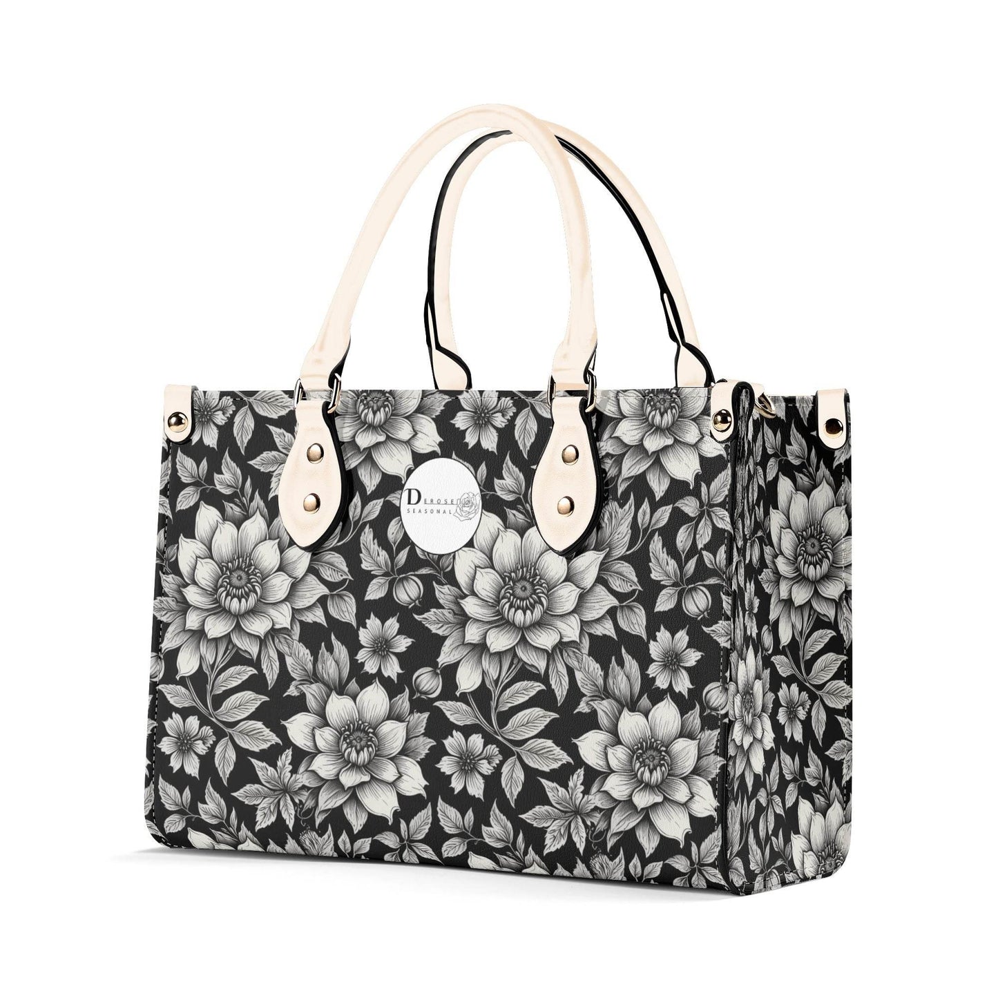 Black and White Bloom Luxury Women's Leather Handbag - DeRose Seasonal