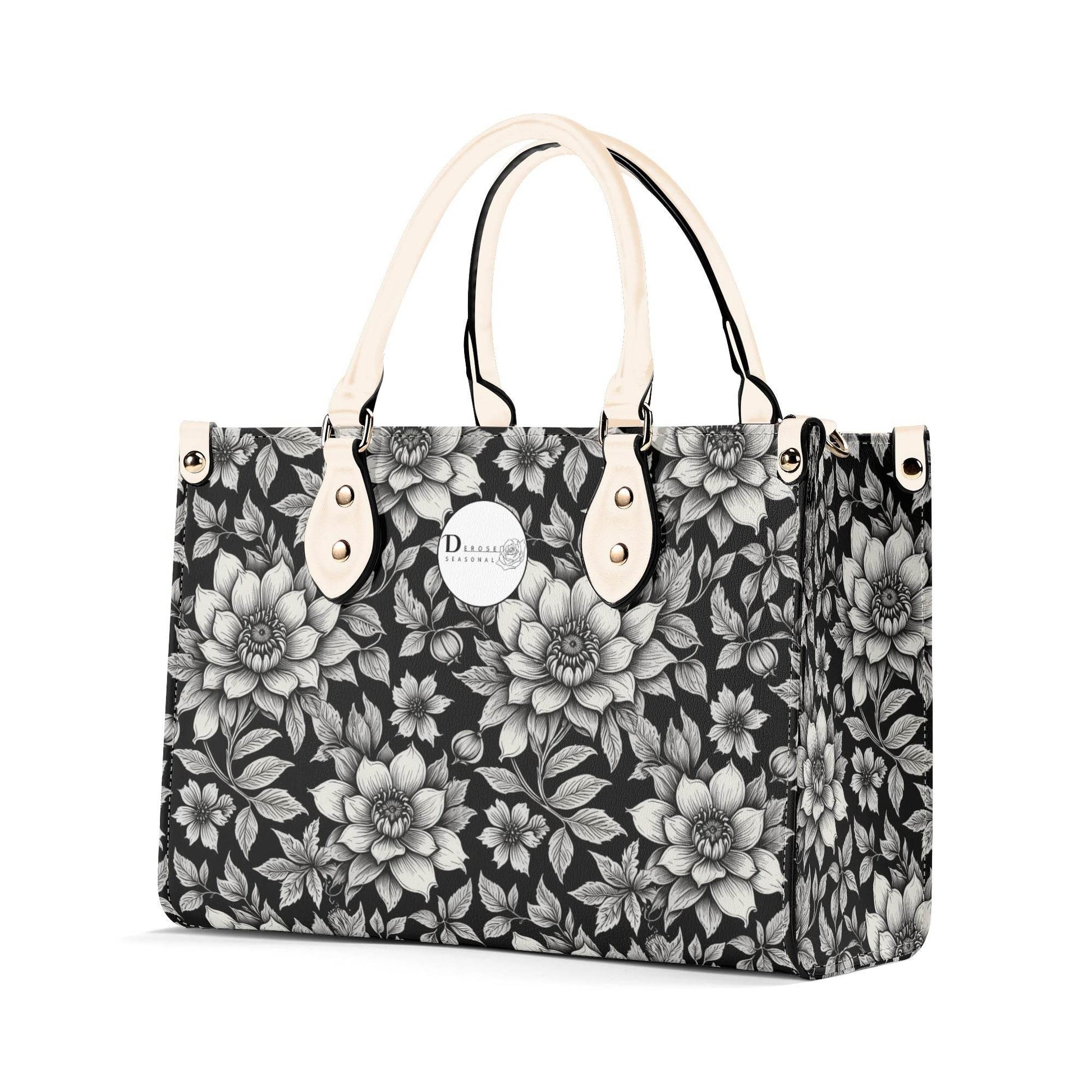 Black and White Bloom Luxury Women's Leather Handbag - DeRose Seasonal