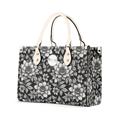 Black and White Bloom Luxury Women's Leather Handbag - DeRose Seasonal