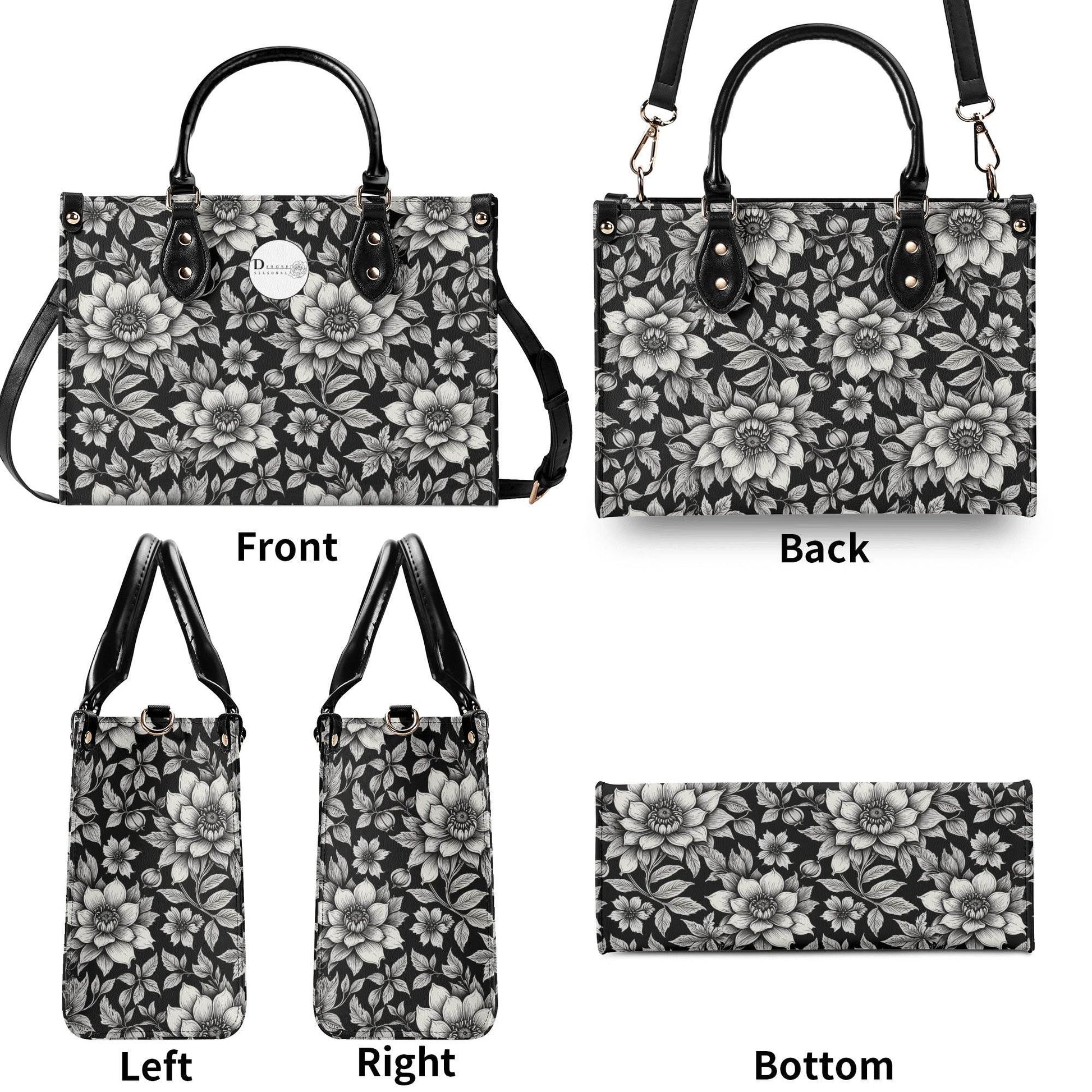 Black and White Bloom Luxury Women's Leather Handbag - DeRose Seasonal