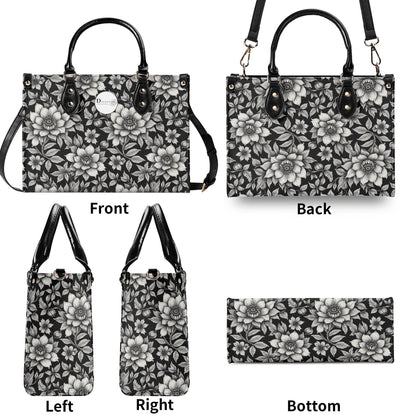 Black and White Bloom Luxury Women's Leather Handbag - DeRose Seasonal
