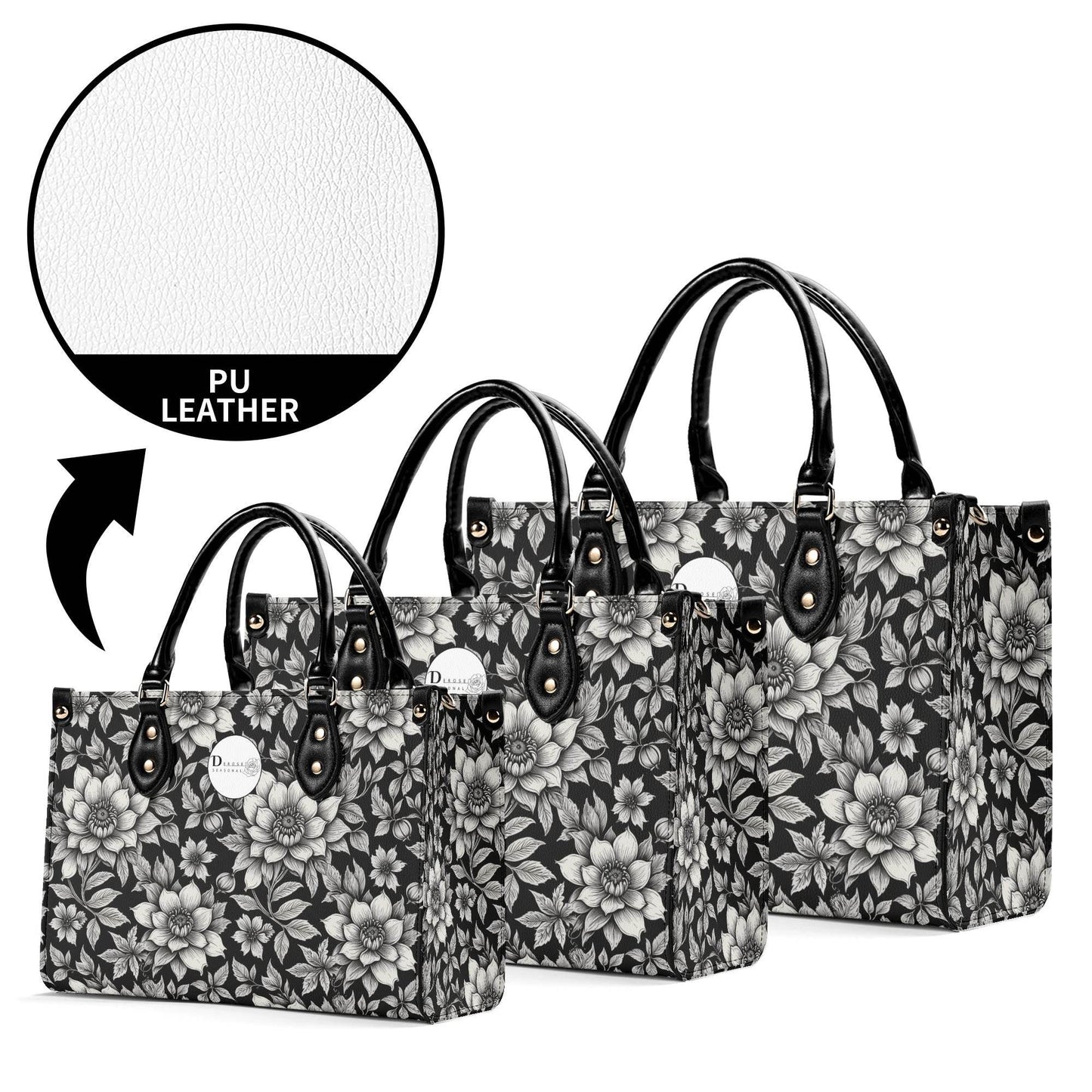 Black and White Bloom Luxury Women's Leather Handbag - DeRose Seasonal