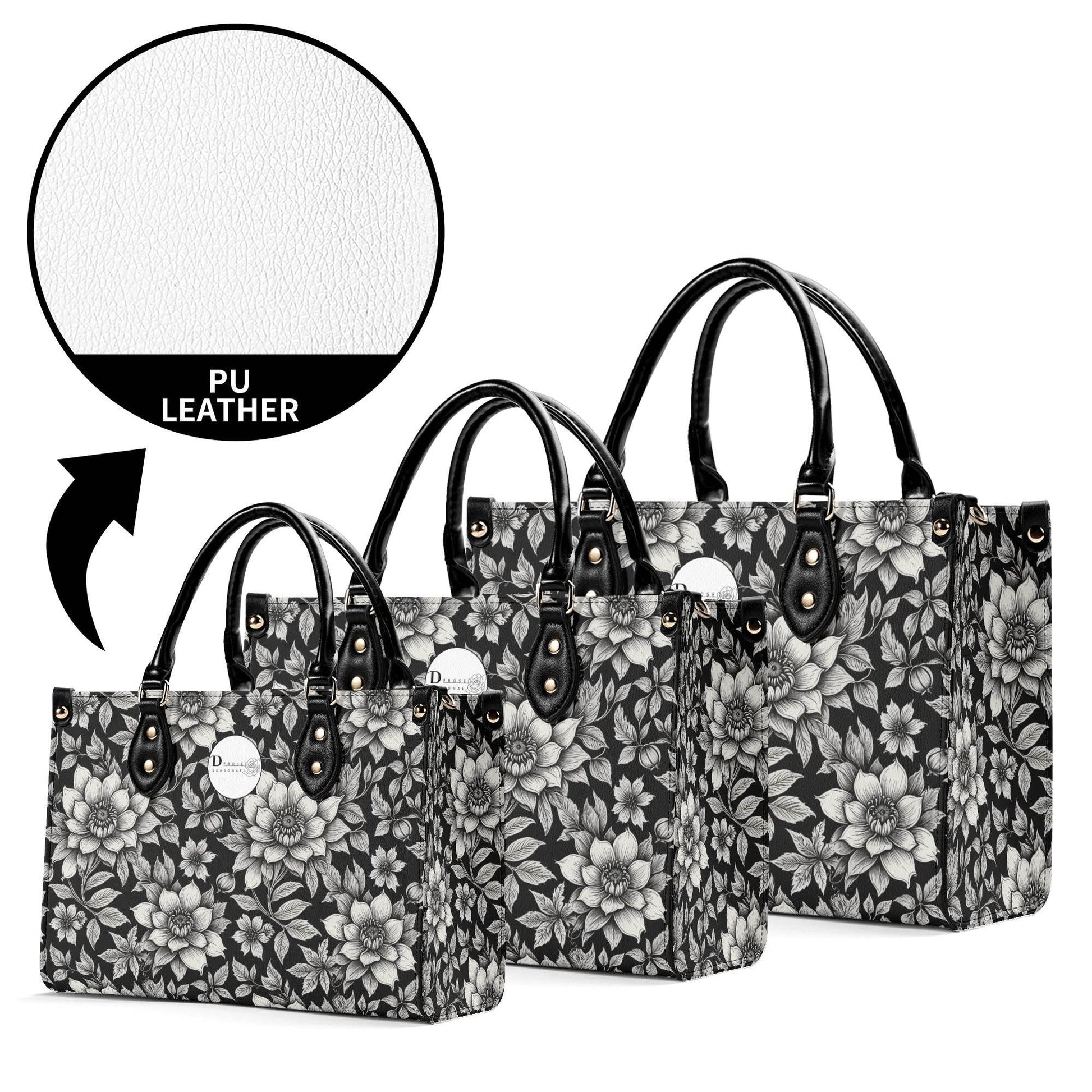 Black and White Bloom Luxury Women's Leather Handbag - DeRose Seasonal