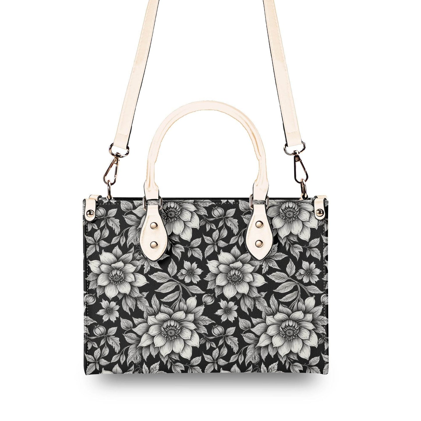 Black and White Bloom Luxury Women's Leather Handbag - DeRose Seasonal