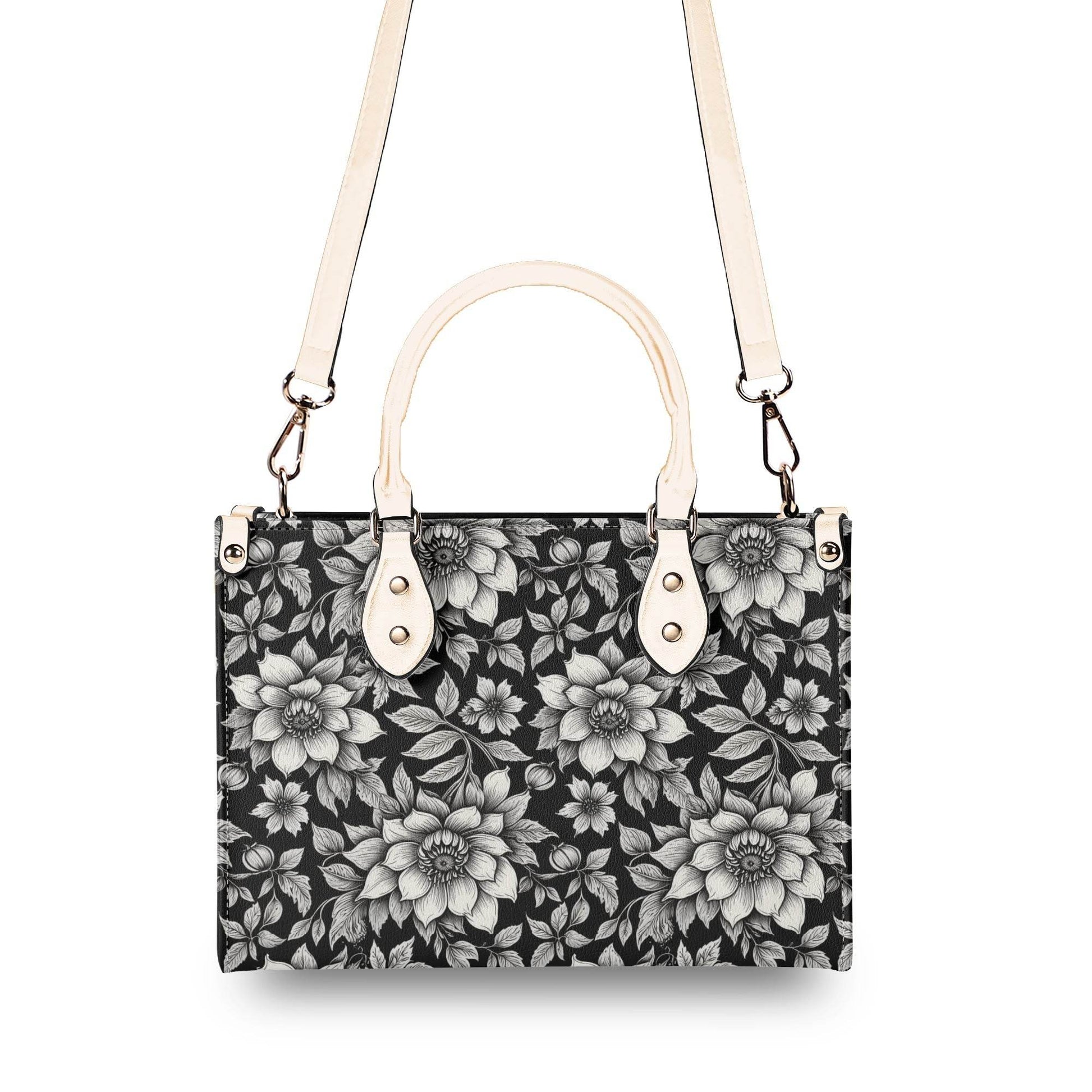 Black and White Bloom Luxury Women's Leather Handbag - DeRose Seasonal