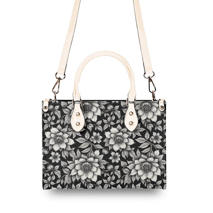 Black and White Bloom Luxury Women's Leather Handbag - DeRose Seasonal