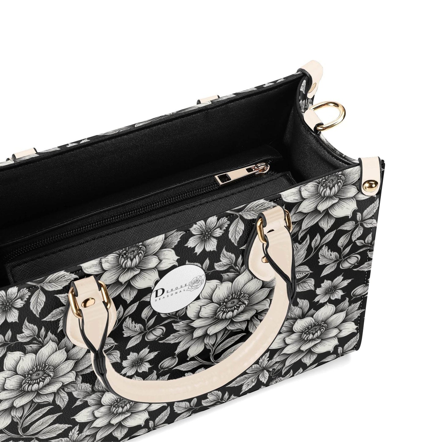 Black and White Bloom Luxury Women's Leather Handbag - DeRose Seasonal