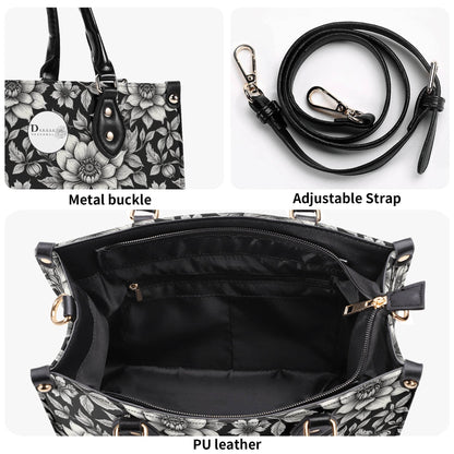 Black and White Bloom Luxury Women's Leather Handbag - DeRose Seasonal
