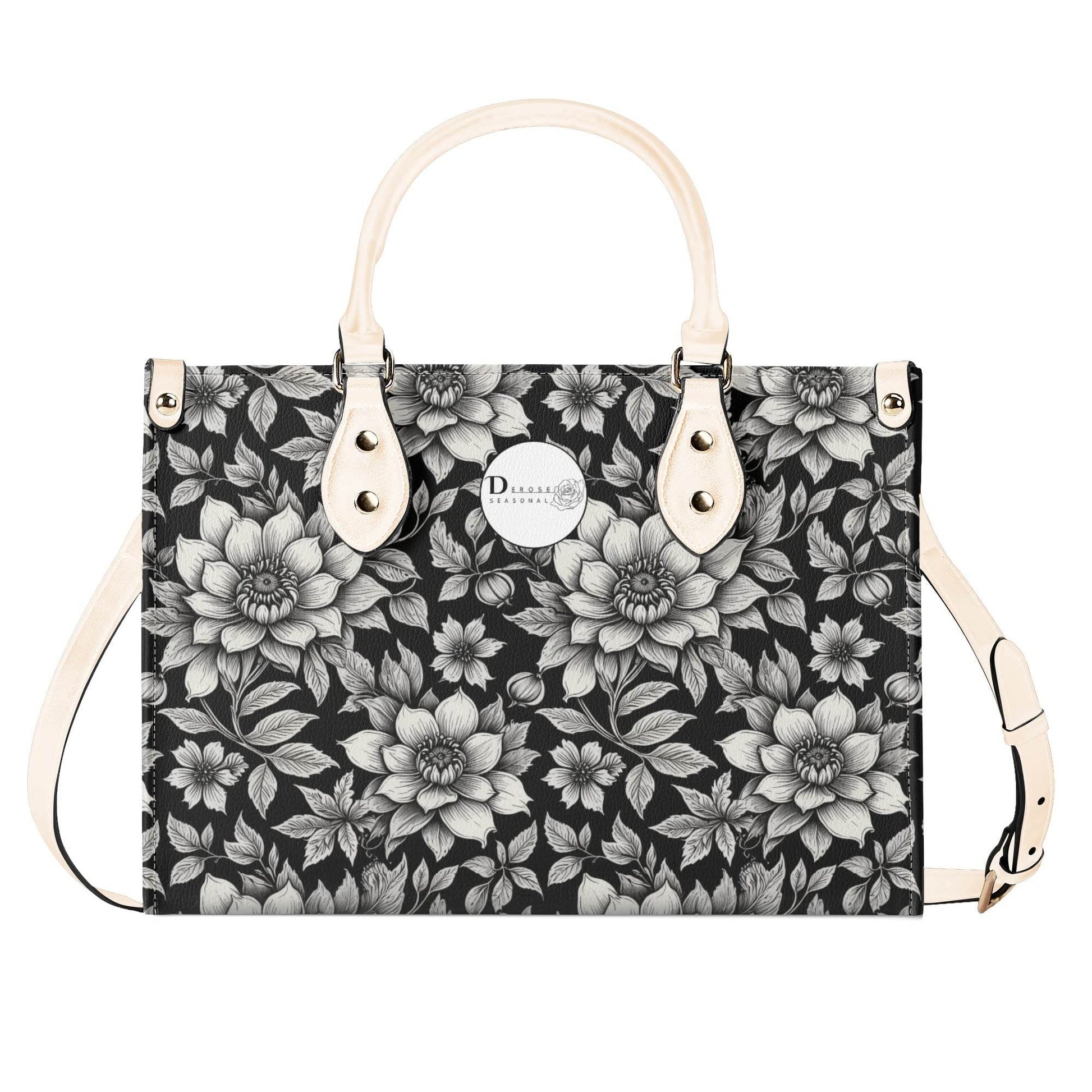 Black and White Bloom Luxury Women's Leather Handbag - DeRose Seasonal