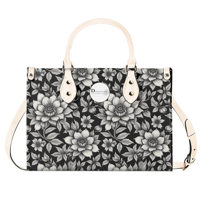 Black and White Bloom Luxury Women's Leather Handbag - DeRose Seasonal