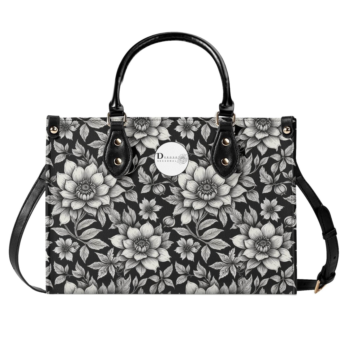 Black and White Bloom Luxury Women's Leather Handbag - DeRose Seasonal