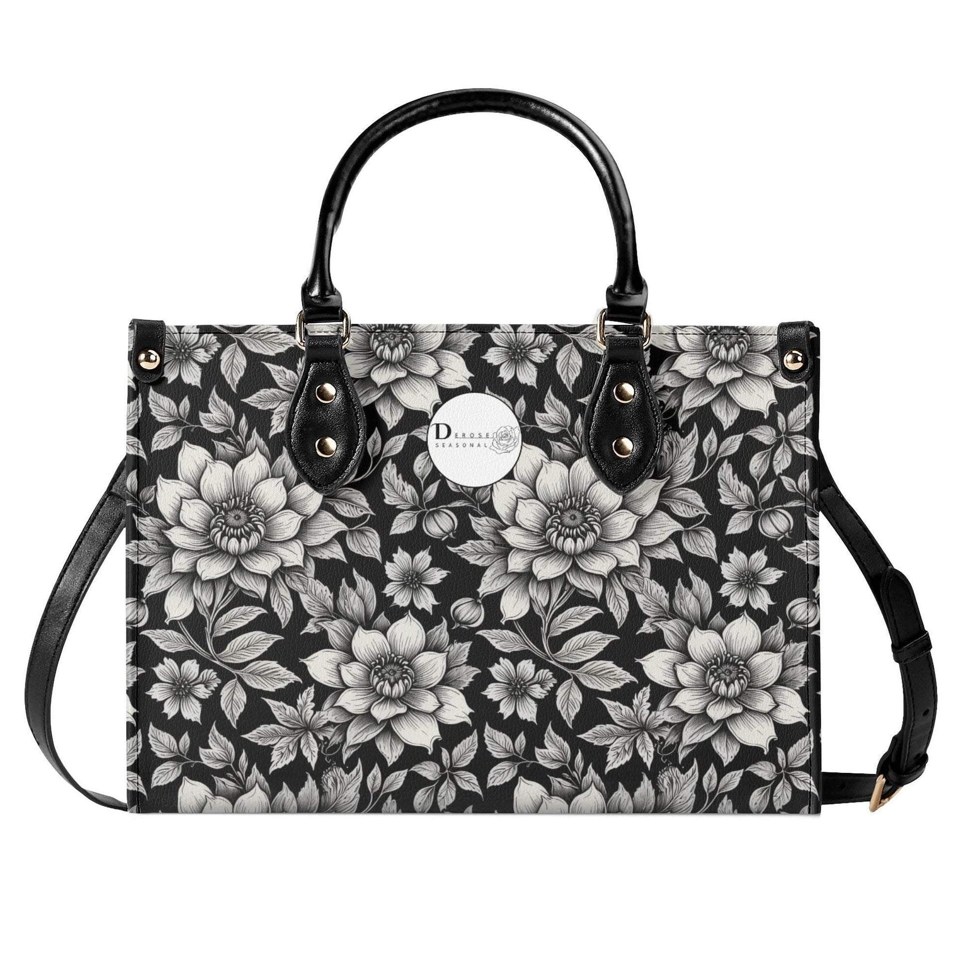 Black and White Bloom Luxury Women's Leather Handbag - DeRose Seasonal