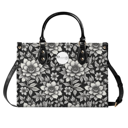 Black and White Bloom Luxury Women's Leather Handbag - DeRose Seasonal