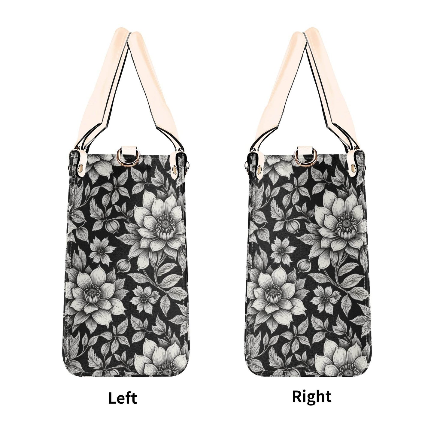 Black and White Bloom Luxury Women's Leather Handbag - DeRose Seasonal