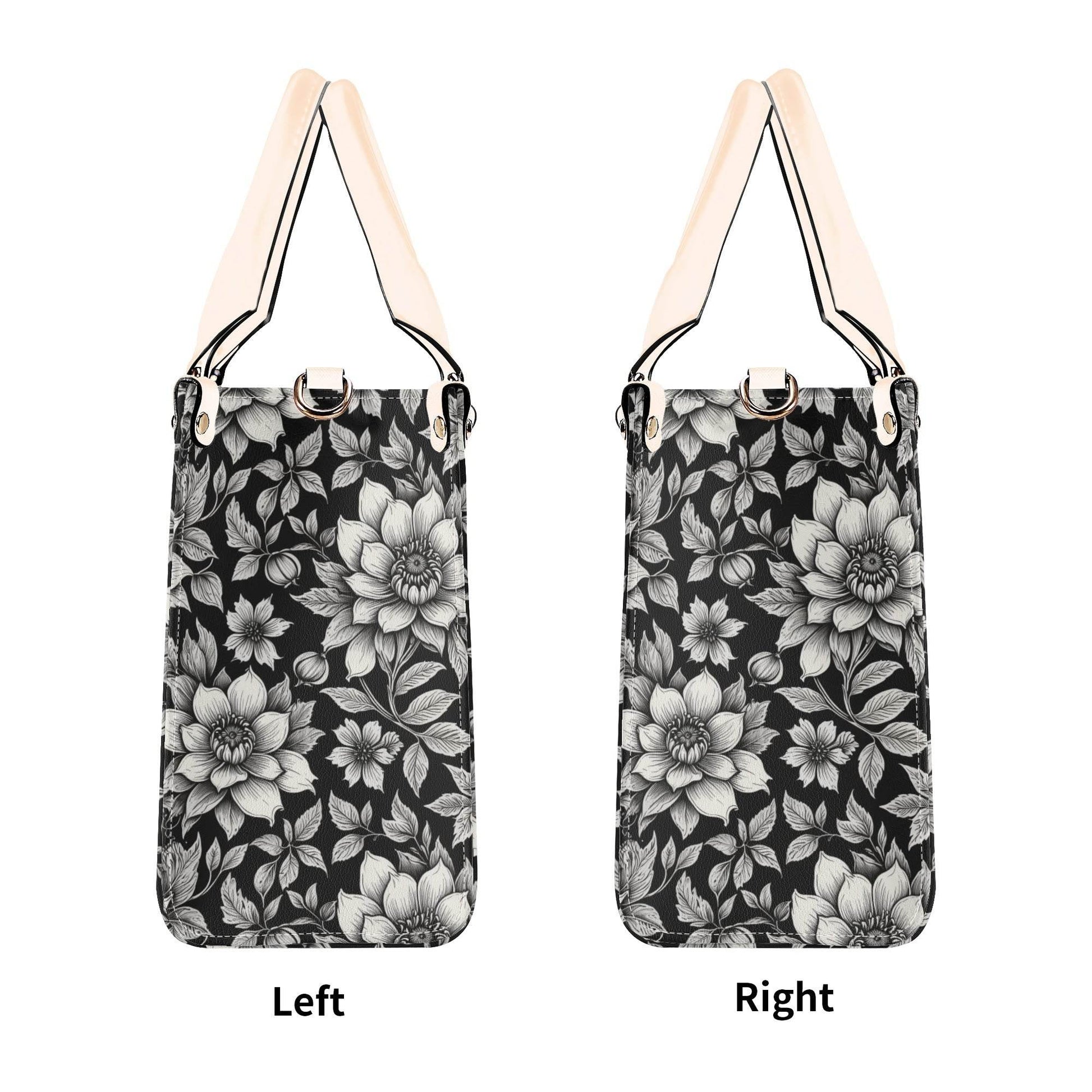 Black and White Bloom Luxury Women's Leather Handbag - DeRose Seasonal