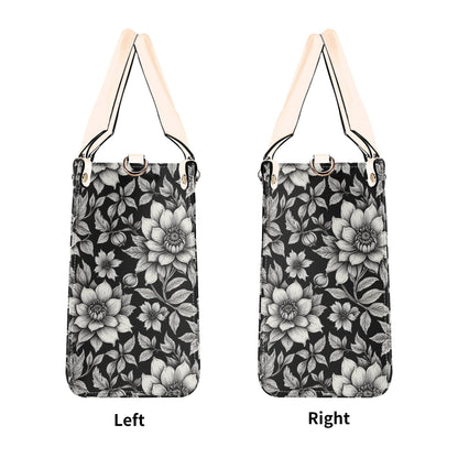 Black and White Bloom Luxury Women's Leather Handbag - DeRose Seasonal