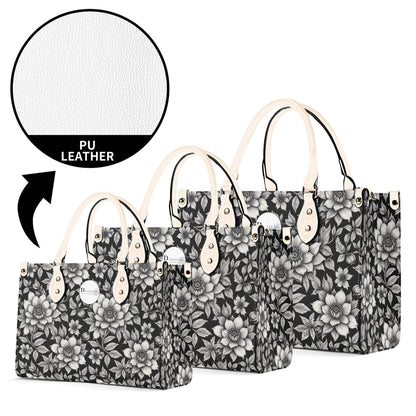 Black and White Bloom Luxury Women's Leather Handbag - DeRose Seasonal