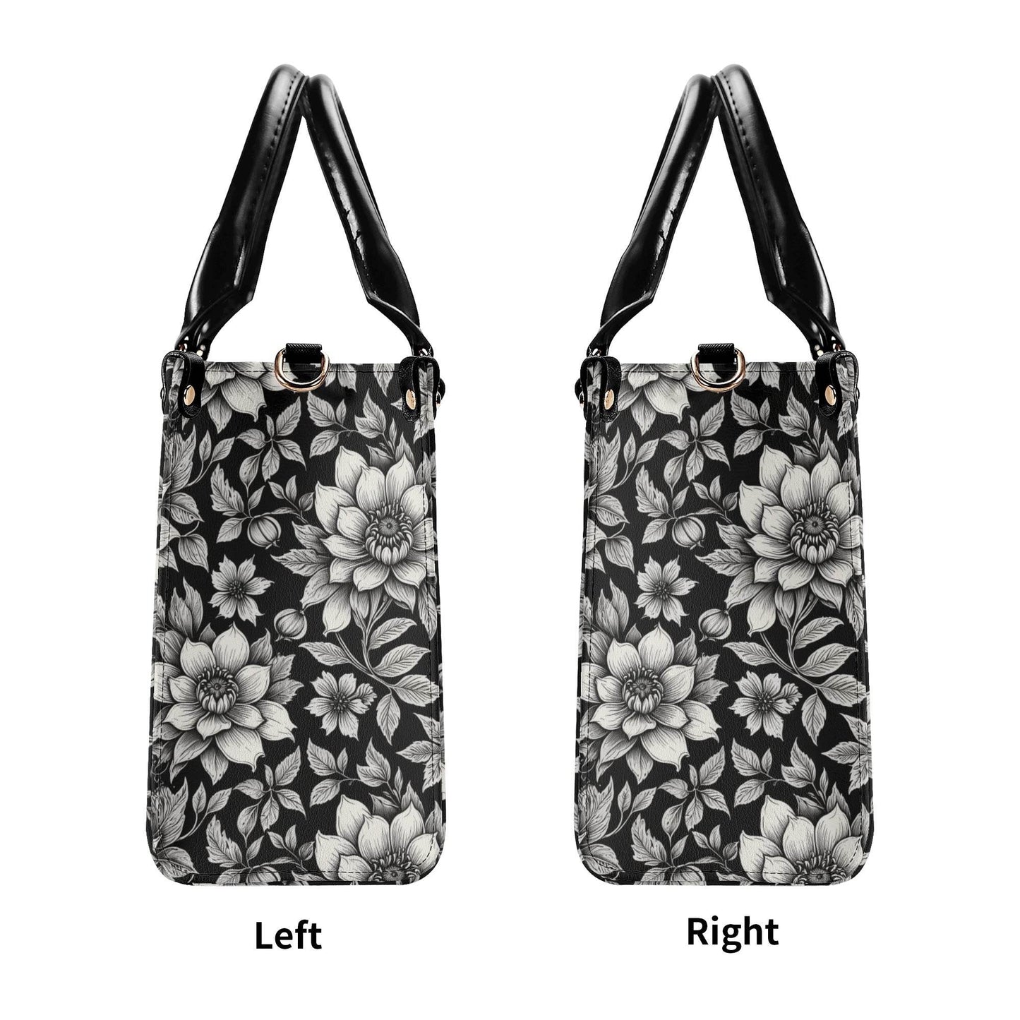 Black and White Bloom Luxury Women's Leather Handbag - DeRose Seasonal