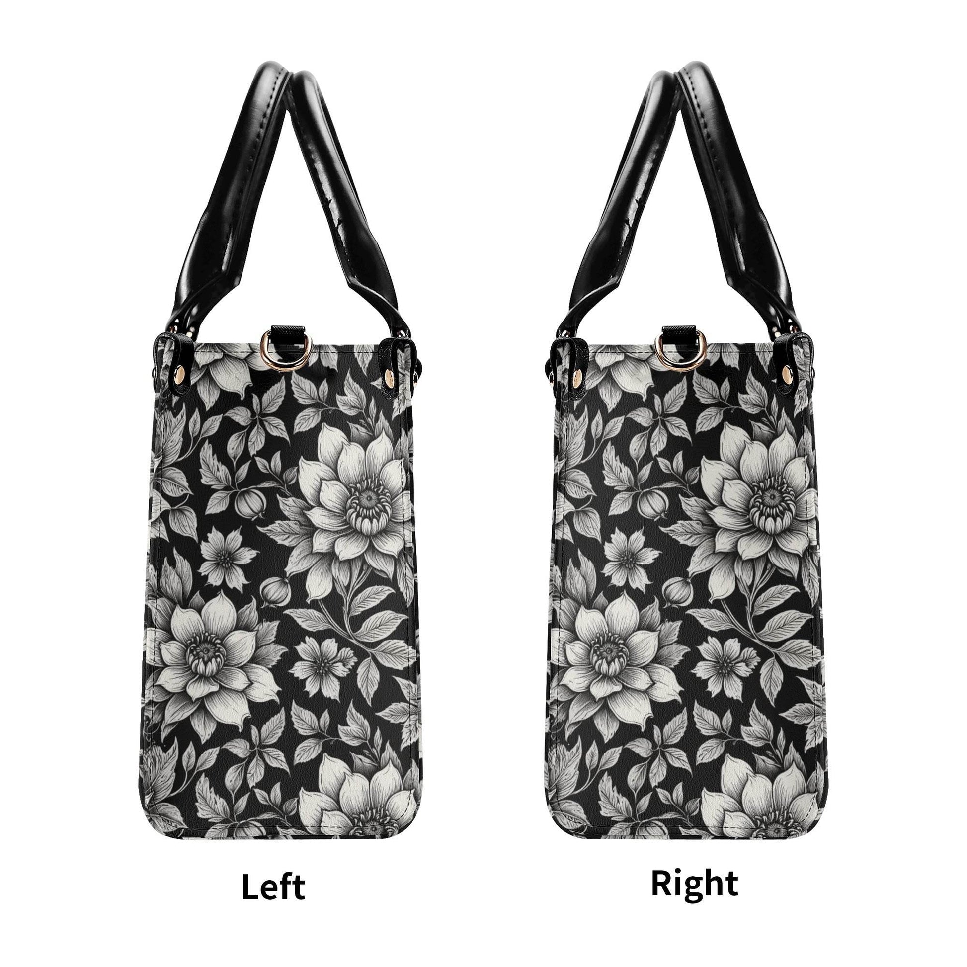 Black and White Bloom Luxury Women's Leather Handbag - DeRose Seasonal