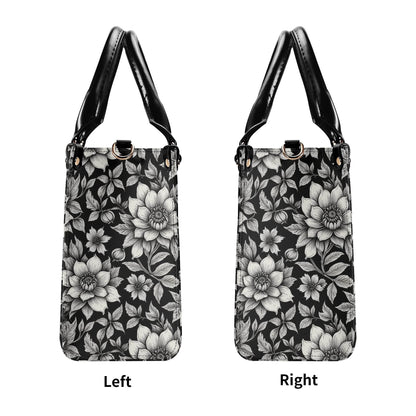 Black and White Bloom Luxury Women's Leather Handbag - DeRose Seasonal