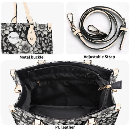 Black and White Bloom Luxury Women's Leather Handbag - DeRose Seasonal